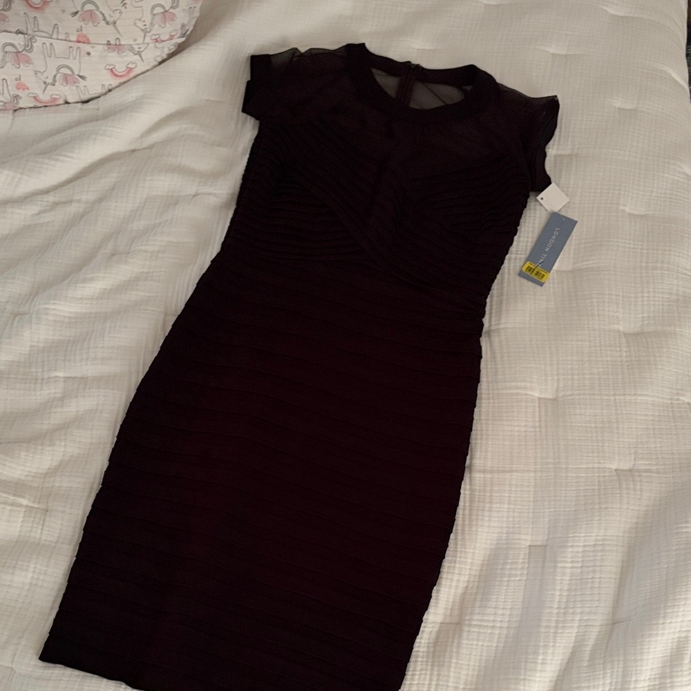 Women's Black Sheath Dress with Mesh Detail